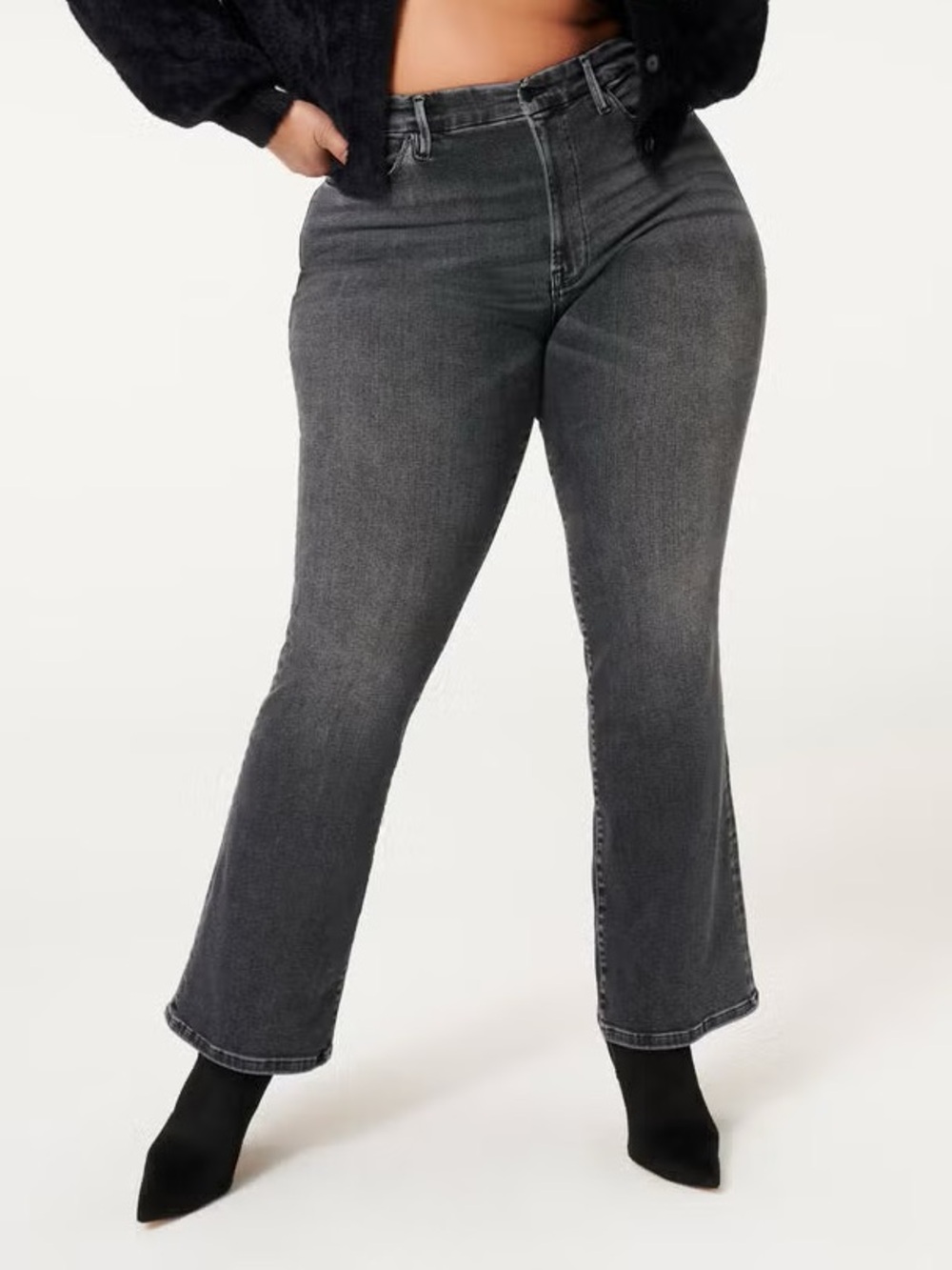 Good American Always Fits Classic Boot Cut Flare Jeans Stretch Black Sz 14-18